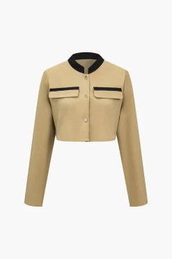 Solid Button Fake Pockets Skirt Set