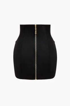 Solid Button Mini Skirt