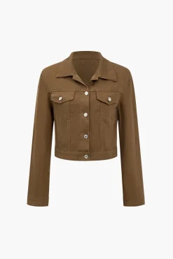 Solid Button Pocket Denim Outerwear