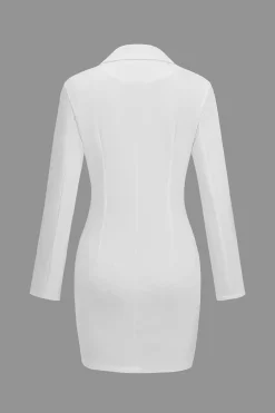 Solid Button Pocket Long Sleeve Mini Dress