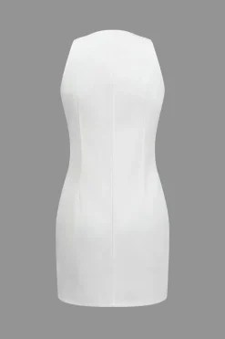 Solid Button Sleeveless Mini Dress