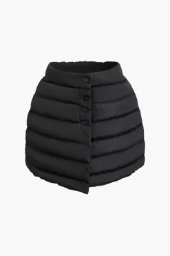 Solid Button Up Puffer Mini Skirt
