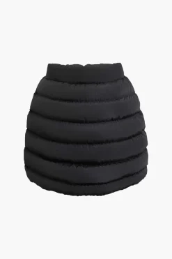 Solid Button Up Puffer Mini Skirt
