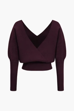 Solid Button V-Neck Sweater Long-Sleeve Top