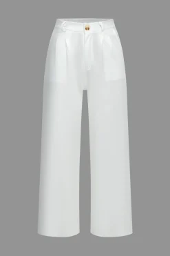 Solid Button V-Neck Top And Trouser Set