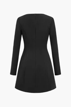 Solid Button Zipper Asymmetrical Mini Dress
