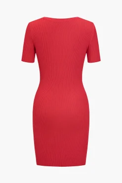 Solid Chain Pocket Knit Mini Dress