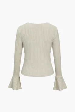 Solid Contrast Binding Square Neck Bell Sleeve Top