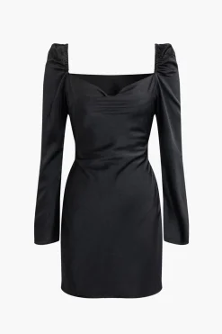 Solid Cowl Neck Long Sleeve Mini Dress