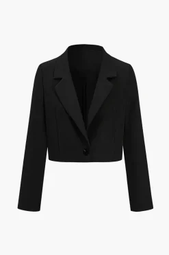 Solid Crop Button Blazer