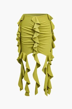 Solid Crop Tank Top And Ruffle Skirt Set