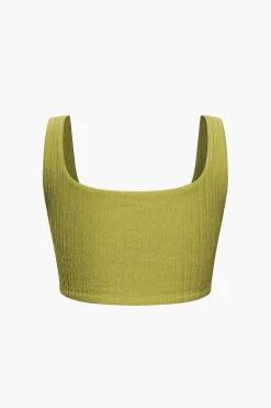 Solid Crop Tank Top And Slit Twist Knot Skirt Set