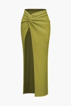 Solid Crop Tank Top And Slit Twist Knot Skirt Set