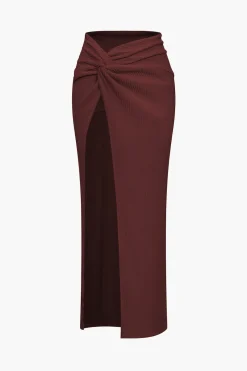 Solid Crop Tank Top And Slit Twist Knot Skirt Set