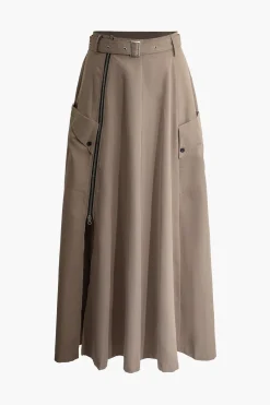 Solid Crop Tank Top And Zipper Pocket Pleated Skirt Set