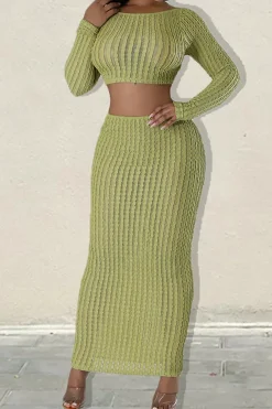Solid Crossed Backless Top And Skirt Set