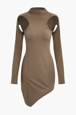 Solid Cut Out Asymmetrical Mini Dress