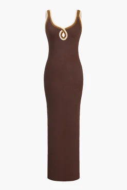 Solid Cut Out Color Block Maxi Dress