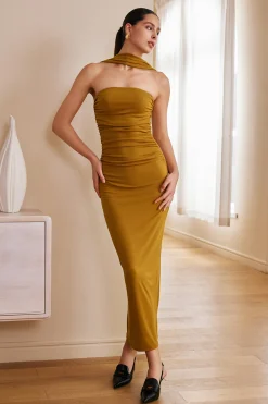 Solid Cut Out Halter Midi Dress