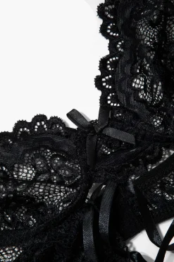 Solid Cut Out Lace Lingerie Garter Set