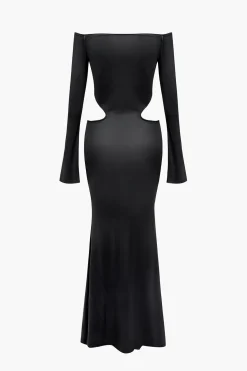Solid Cut Out Twist Knot Long-Sleeve Maxi Dress