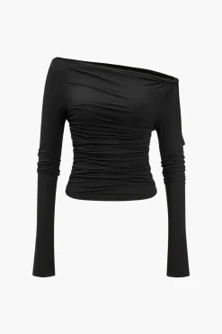 Solid Cut Out Twist Knot Long-Sleeve Top