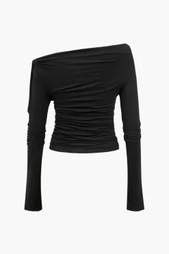 Solid Cut Out Twist Knot Long-Sleeve Top