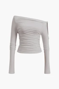 Solid Cut Out Twist Knot Long-Sleeve Top