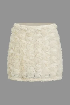 Solid 3D Floral Texture Zipper Mesh Mini Skirt