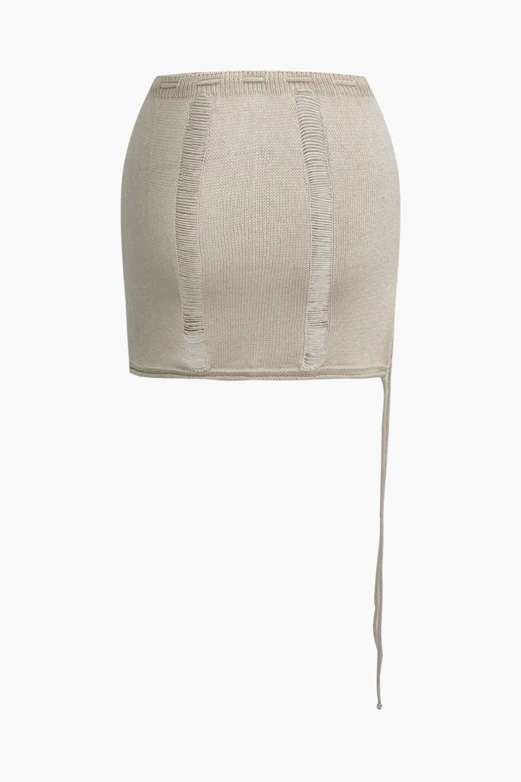 Solid Distressed Ladder Knit Tube Top And Tie Front Mini Skirt Set