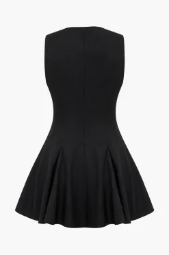 Solid Double Breasted V-Neck Mini Dress