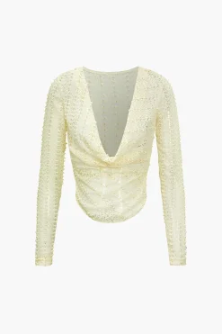 Solid Draped Cowl Neck Long-Sleeve Top