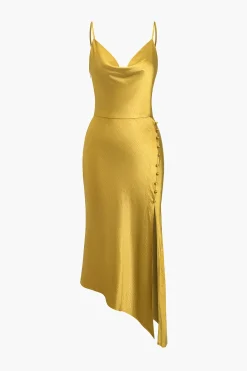 Solid Draped Cowl Neck Maxi Dress