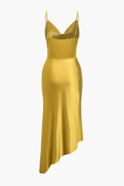 Solid Draped Cowl Neck Maxi Dress