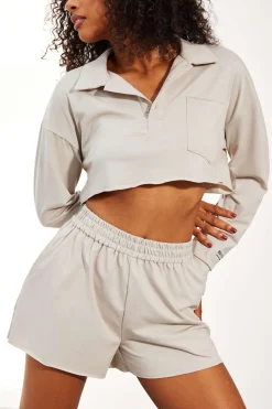 Solid Drawstring Frayed Shorts Set