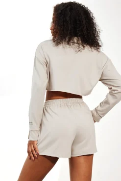 Solid Drawstring Frayed Shorts Set
