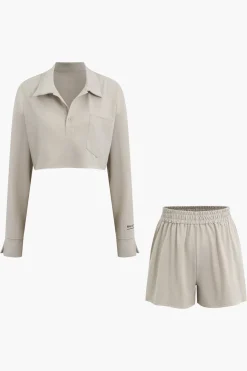Solid Drawstring Frayed Shorts Set