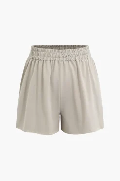 Solid Drawstring Frayed Shorts Set