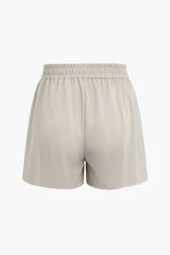 Solid Drawstring Frayed Shorts Set