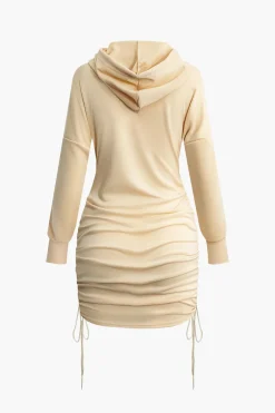 Solid Drawstring Hooded Mini Dress