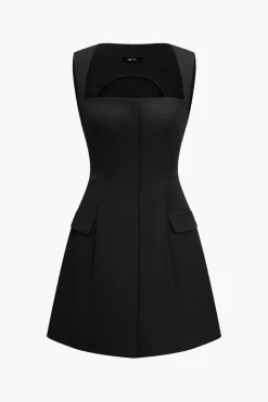 Solid Fake Pocket Mini Dress