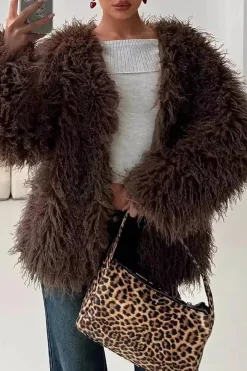 Solid Faux Fur Fringe Coat