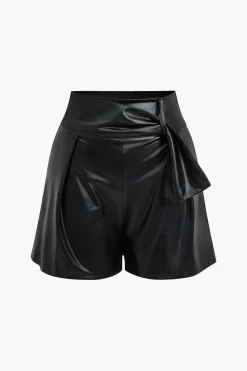 Solid Faux Leather Asymmetrical Zipper Shorts
