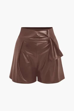 Solid Faux Leather Asymmetrical Zipper Shorts