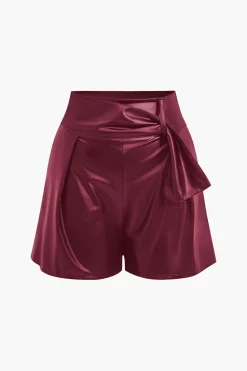 Solid Faux Leather Asymmetrical Zipper Shorts