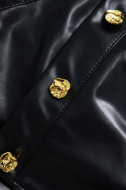Solid Faux Leather Button Asymmetrical Skirt