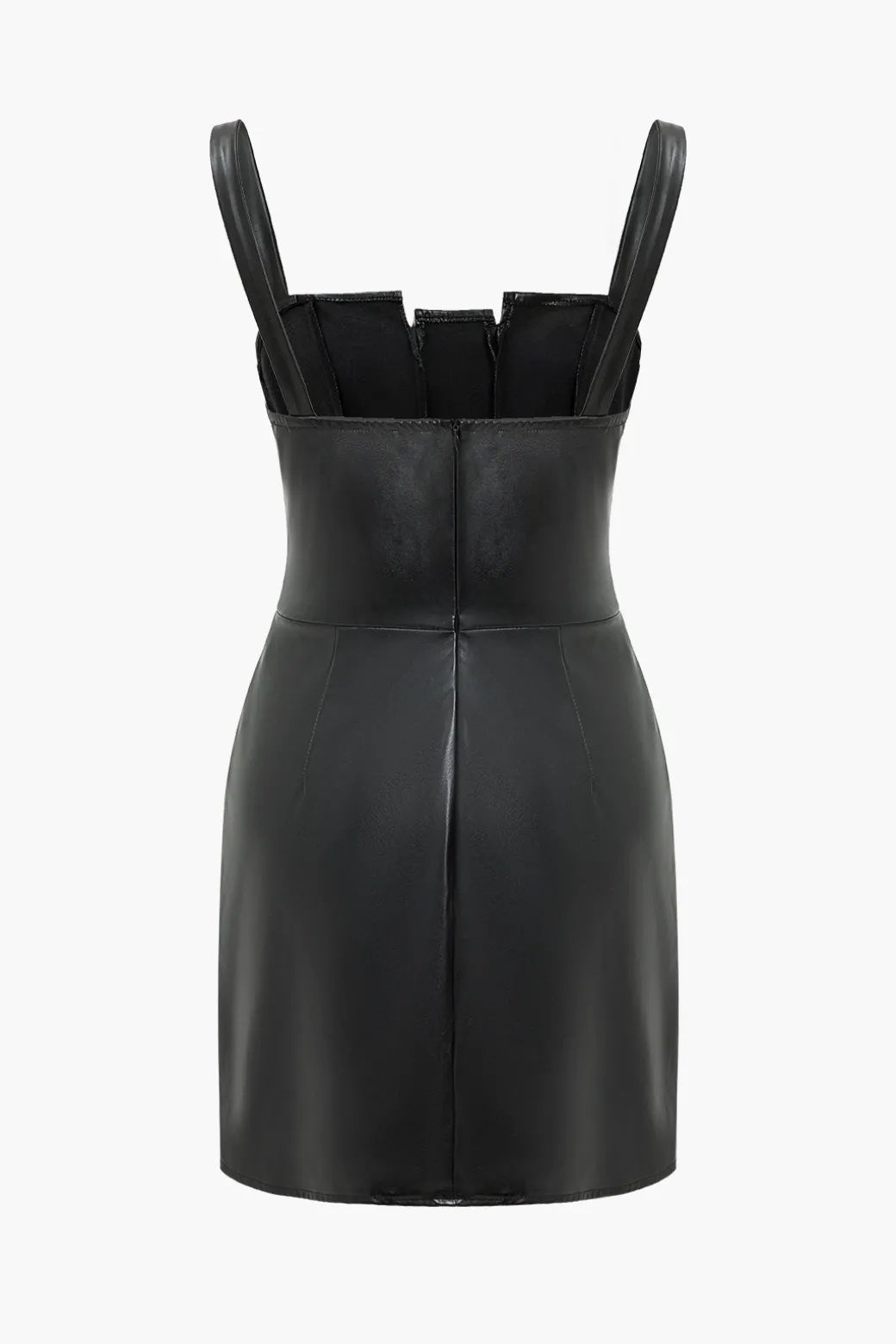Solid Faux Leather Button Mini Dress