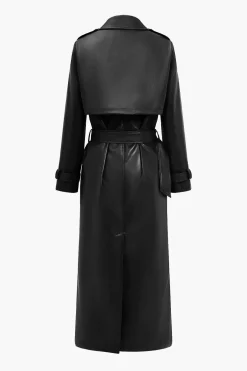 Solid Faux Leather Button Pocket Belted Coat