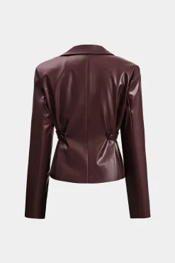 Solid Faux Leather Double Breasted Jacket