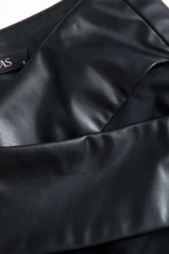 Solid Faux Leather Patchwork High Waist Crossed Pocket Trousers